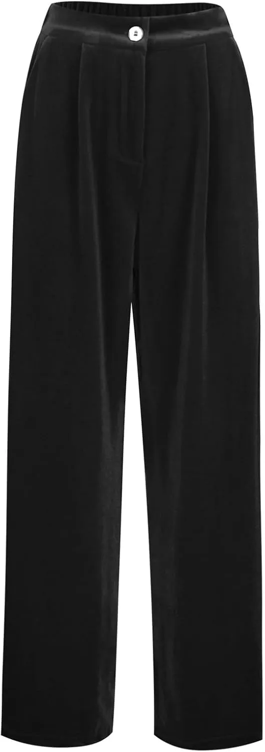 Womens Wide Leg Pants High Waist Corduroy Trousers Fall Winter Suede Button Temperament Elegant Commuting Casual Pant