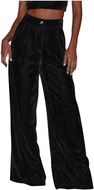 Womens Wide Leg Pants High Waist Corduroy Trousers Fall Winter Suede Button Temperament Elegant Commuting Casual Pant