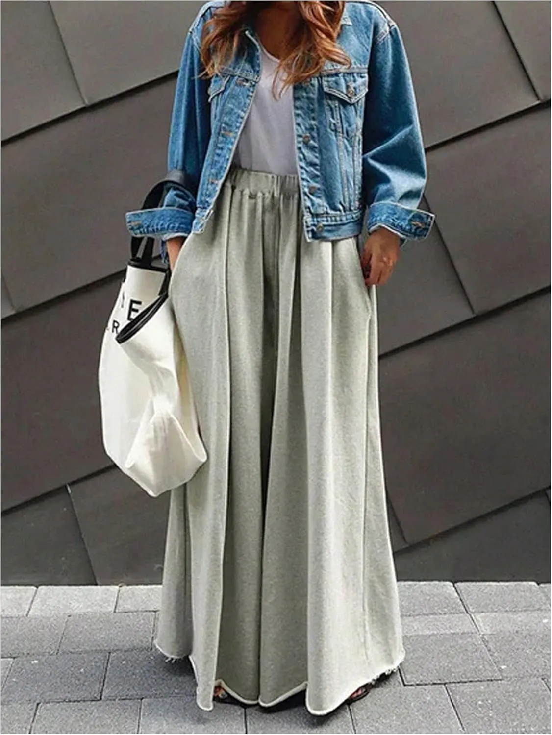 Women's Wide Leg Sweatpants High Elastic Waist Flowy Palazzo Pants Loose Baggy Pants Trendy