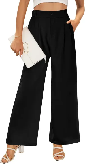 Women's Wide Straight Leg Pants in The Back Business Work Long Casual Pants