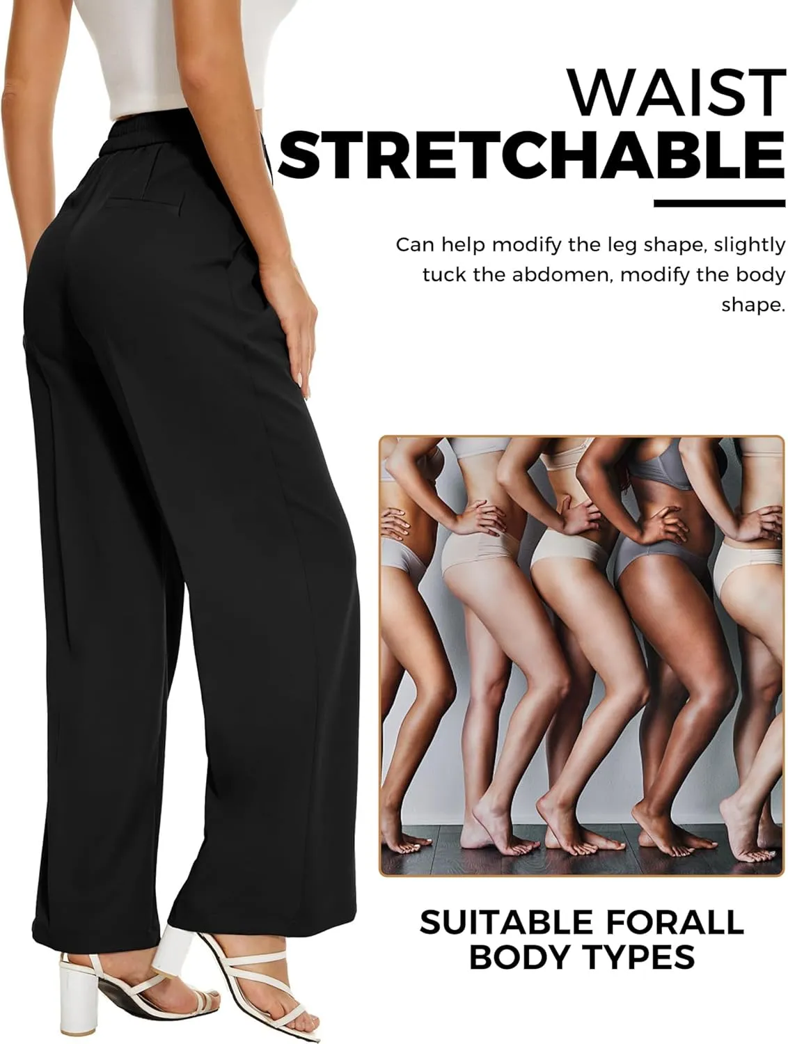 Women's Wide Straight Leg Pants in The Back Business Work Long Casual Pants