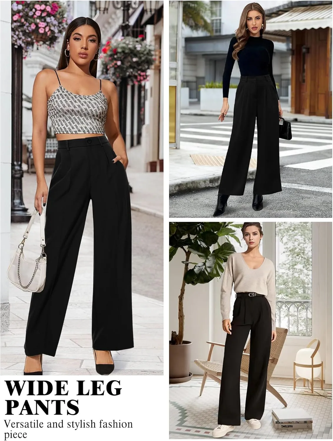 Women's Wide Straight Leg Pants in The Back Business Work Long Casual Pants
