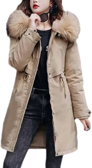 Women's Winter Parka Cotton-Padded For Female Autumn Warm Jacket Medium Coat With Hooded
