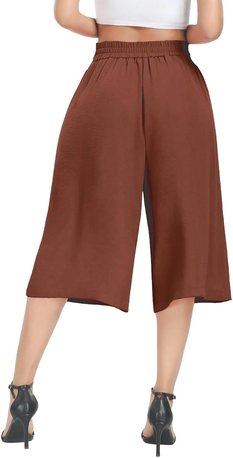 Womens' Yoga Pants with Pockets Tummy Control High Waist Flare Crop Waist Casual Palazzo Trousers 2025 Capris