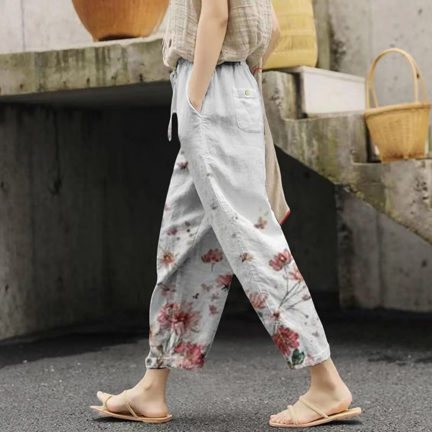 Workout Leggings for Women Casual Drawstring Pants Cotton Linen Pants Casual 2025 Women's Bottoms Womens Workout