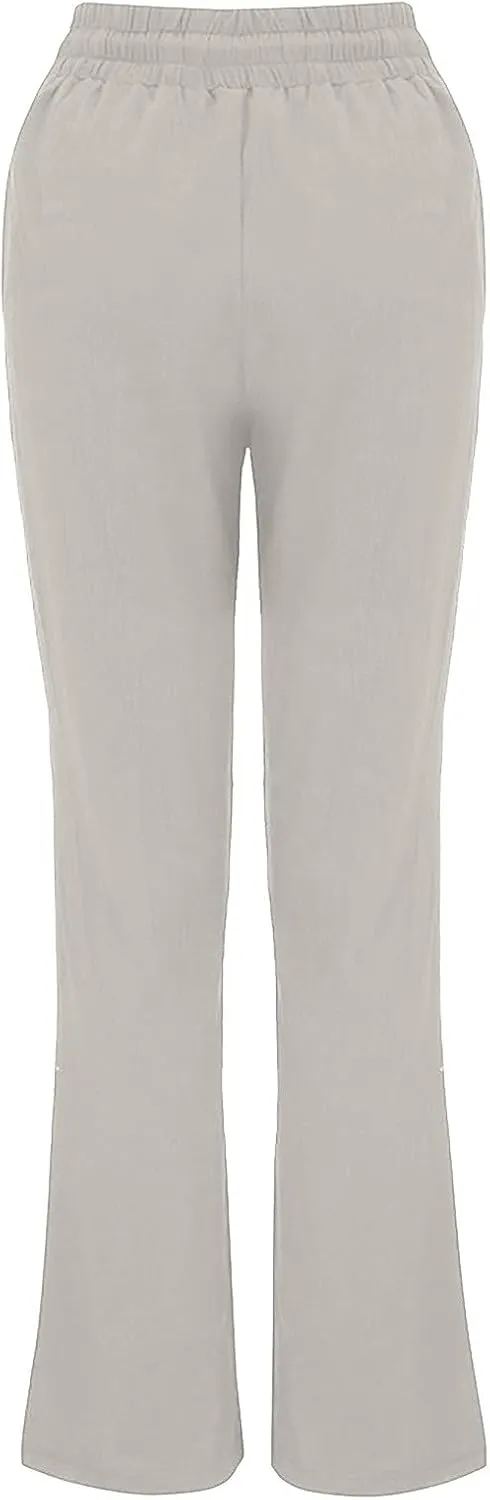 XUNRYAN Linen Pants Women Summer Drawstring Elastic High Waist Wide Leg Loose Fit Trousers Palazzo Lounge Pants w Pockets