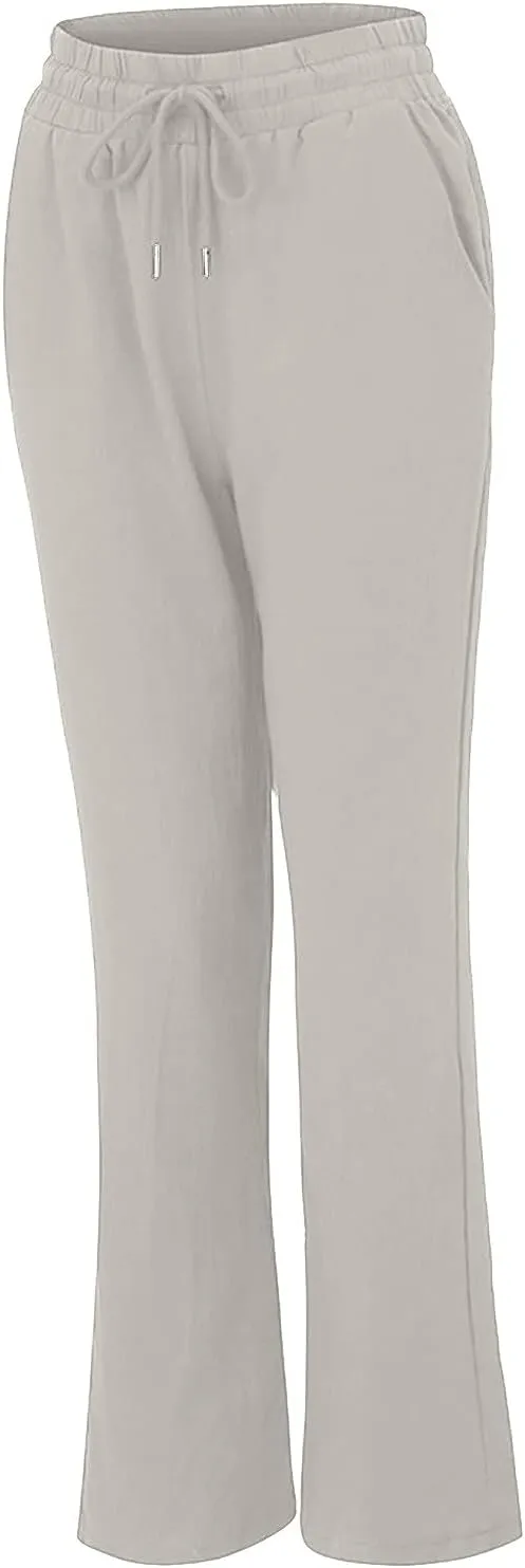 XUNRYAN Linen Pants Women Summer Drawstring Elastic High Waist Wide Leg Loose Fit Trousers Palazzo Lounge Pants w Pockets