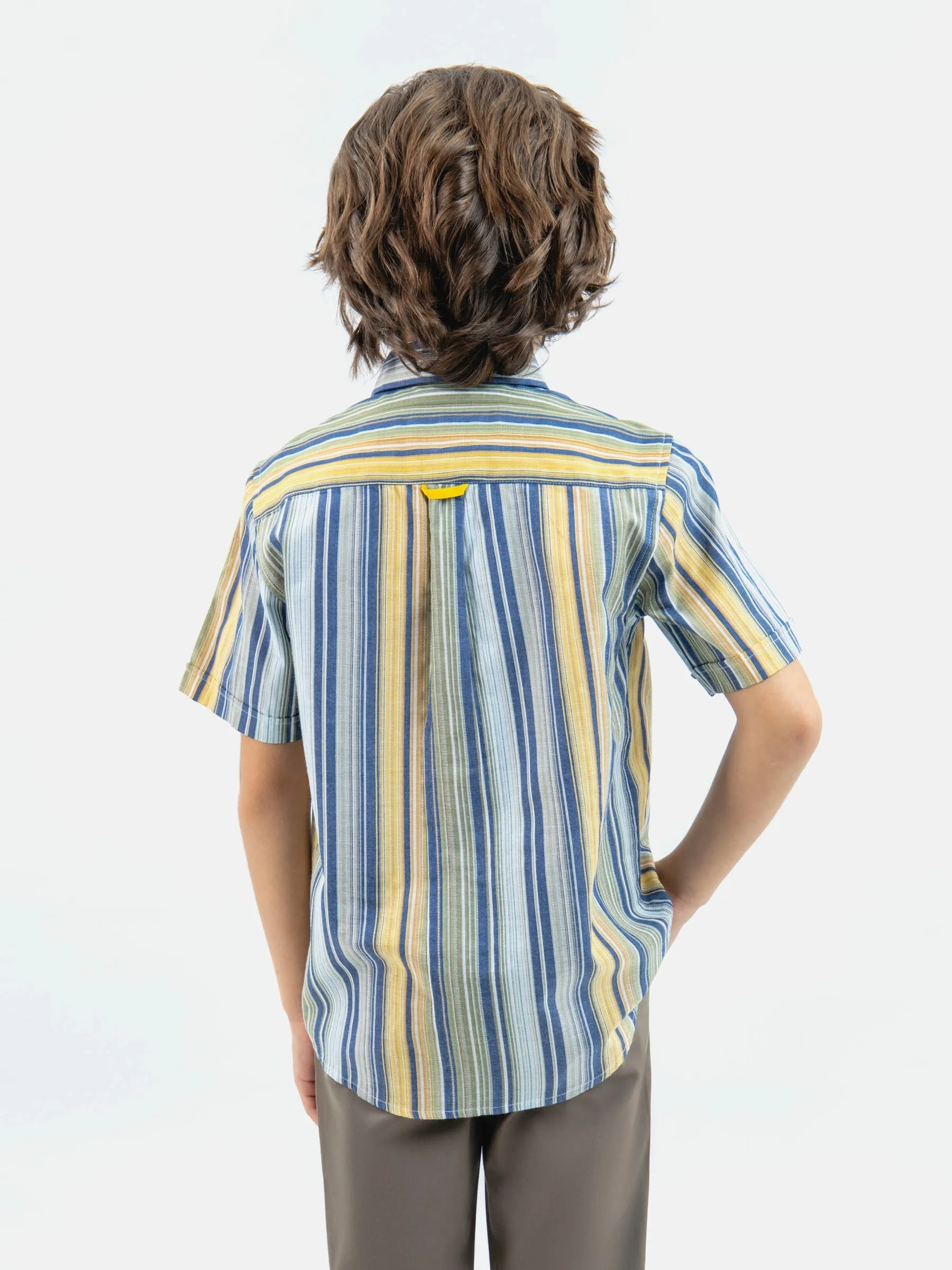 Yellow & Blue Striped Half Sleeve Casual Shirt