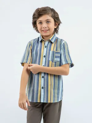 Yellow & Blue Striped Half Sleeve Casual Shirt