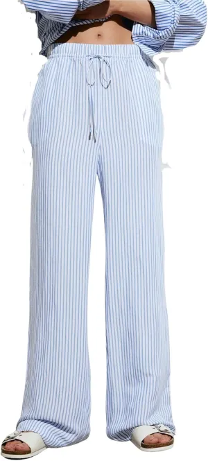 yoeasy Women's Striped Elastic Waist Drawstring Wide Leg Pants Pinstripe High Waisted Pockets Trousers