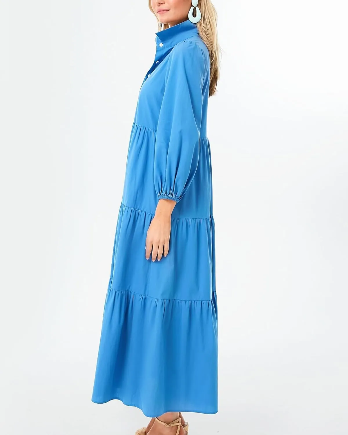 Yoolin Women Flowy Maxi Dresses Casual V Neck Smocked Tiered Babydoll Sundress Beach Long Skirt with Pockets