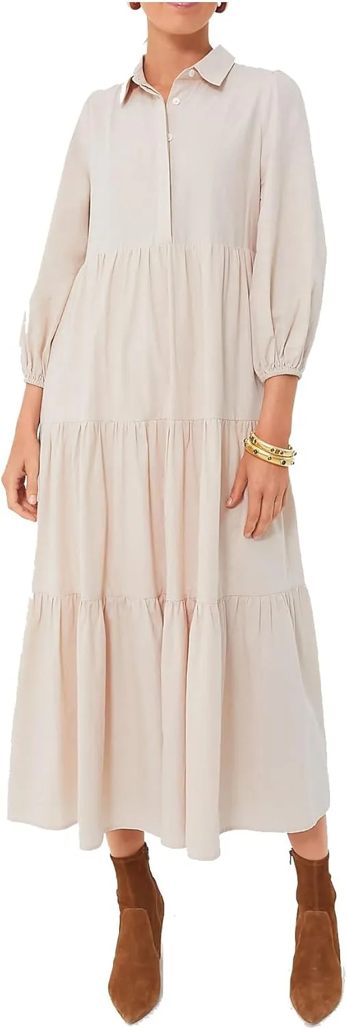 Yoolin Women Flowy Maxi Dresses Casual V Neck Smocked Tiered Babydoll Sundress Beach Long Skirt with Pockets