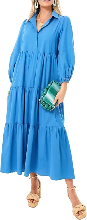 Yoolin Women Flowy Maxi Dresses Casual V Neck Smocked Tiered Babydoll Sundress Beach Long Skirt with Pockets