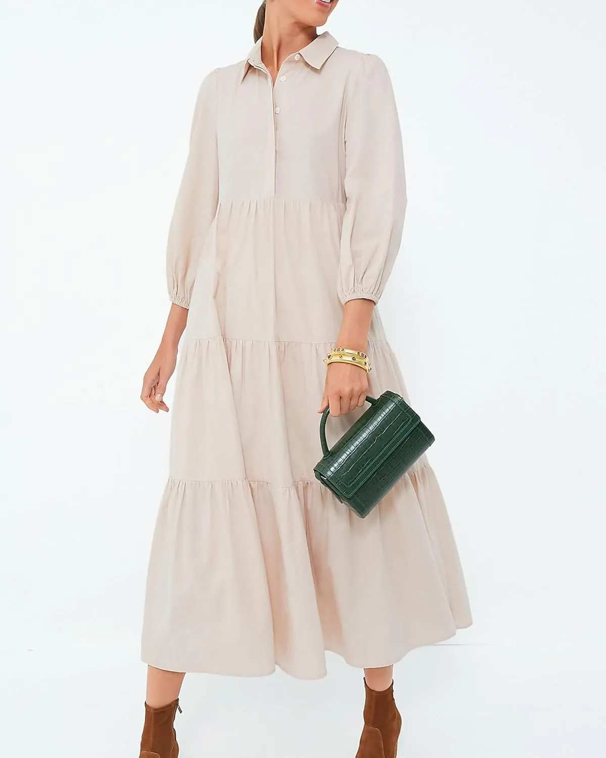 Yoolin Women Flowy Maxi Dresses Casual V Neck Smocked Tiered Babydoll Sundress Beach Long Skirt with Pockets