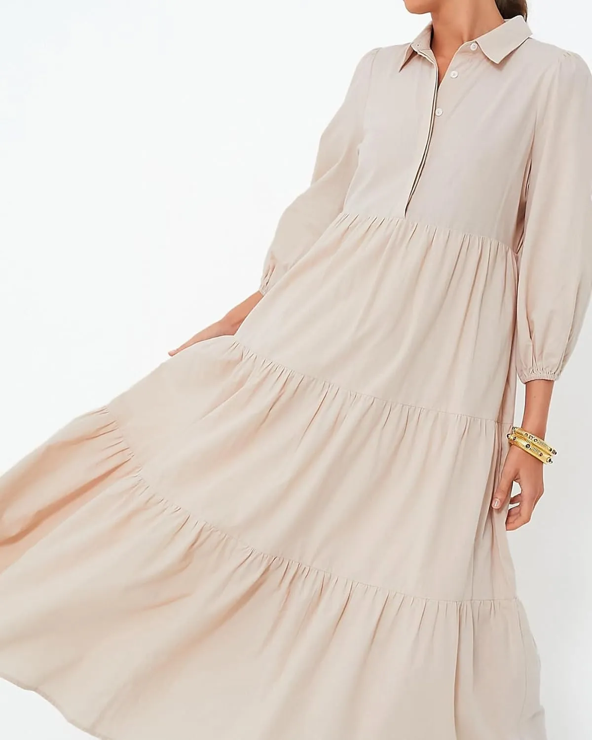 Yoolin Women Flowy Maxi Dresses Casual V Neck Smocked Tiered Babydoll Sundress Beach Long Skirt with Pockets
