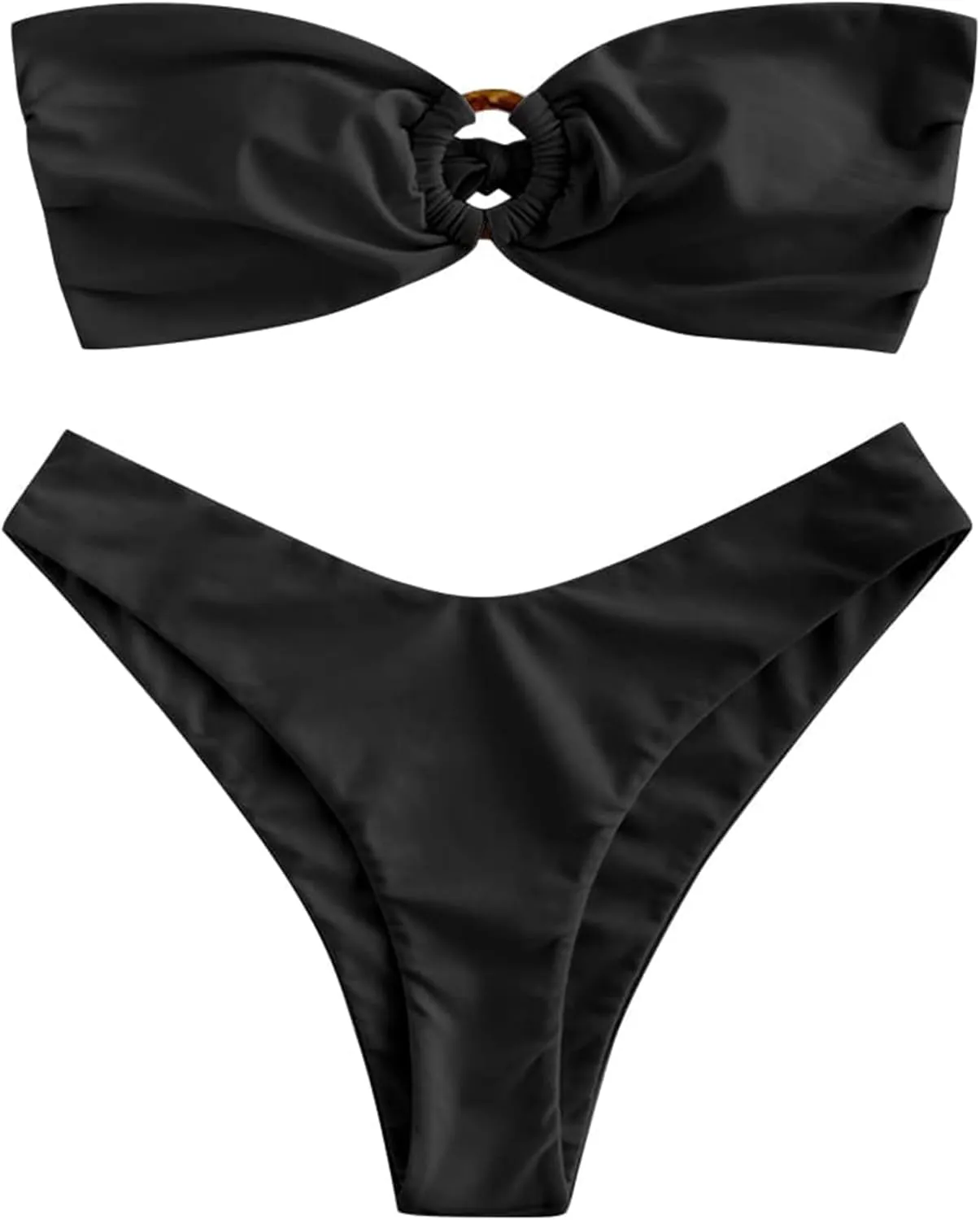 ZAFUL Women's Bandeau Bikini O Ring Strapless Tie Back High Cut Two Piece Swimsuit Bathing Suits