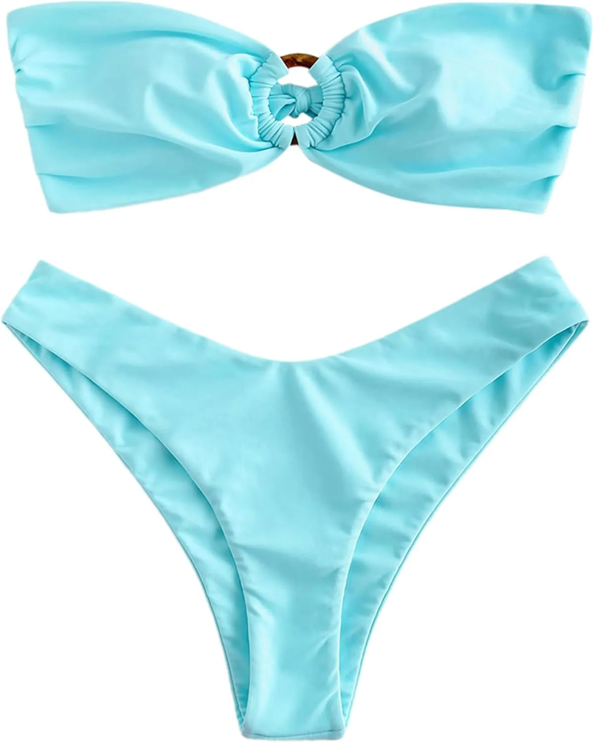 ZAFUL Women's Bandeau Bikini O Ring Strapless Tie Back High Cut Two Piece Swimsuit Bathing Suits