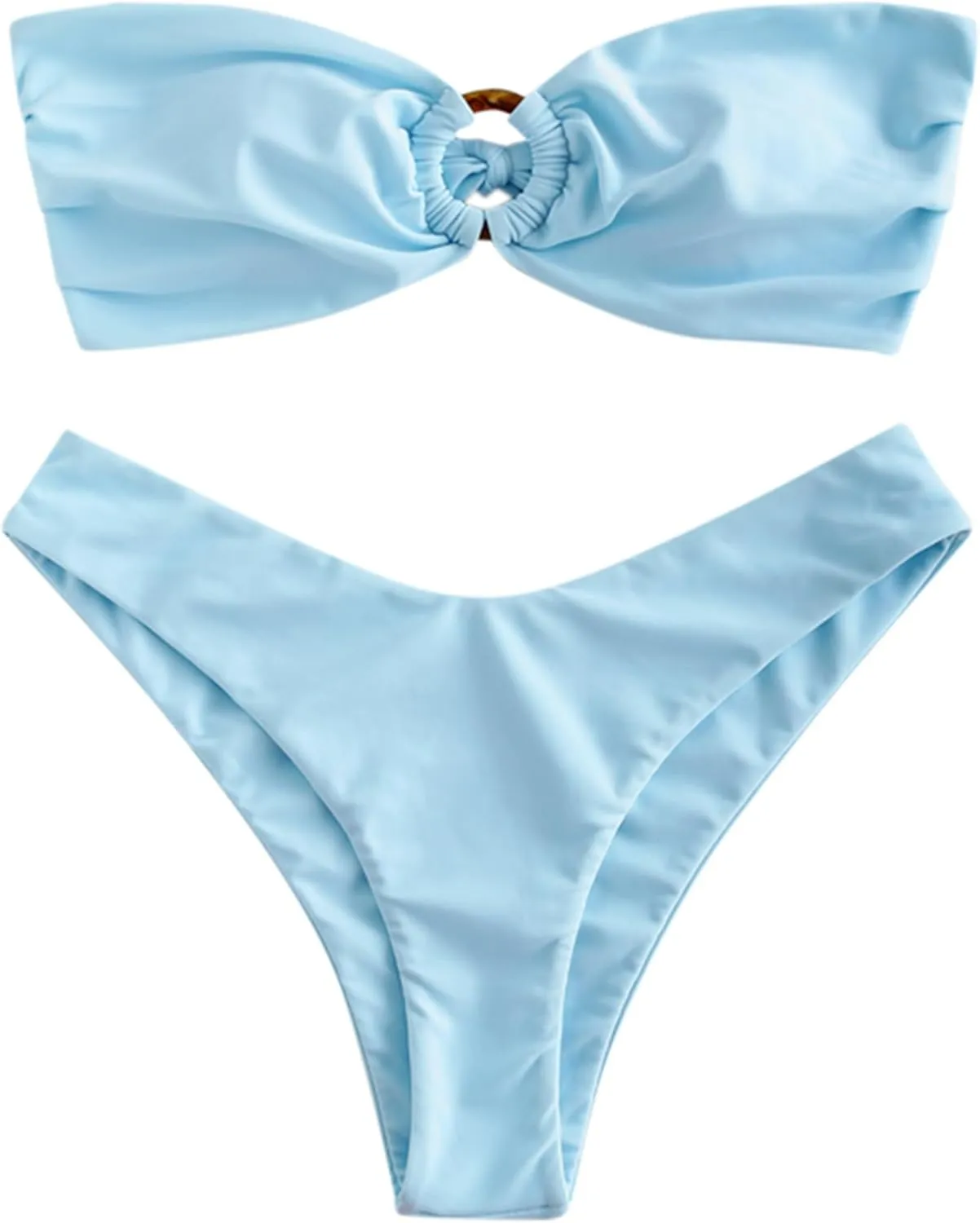 ZAFUL Women's Bandeau Bikini O Ring Strapless Tie Back High Cut Two Piece Swimsuit Bathing Suits