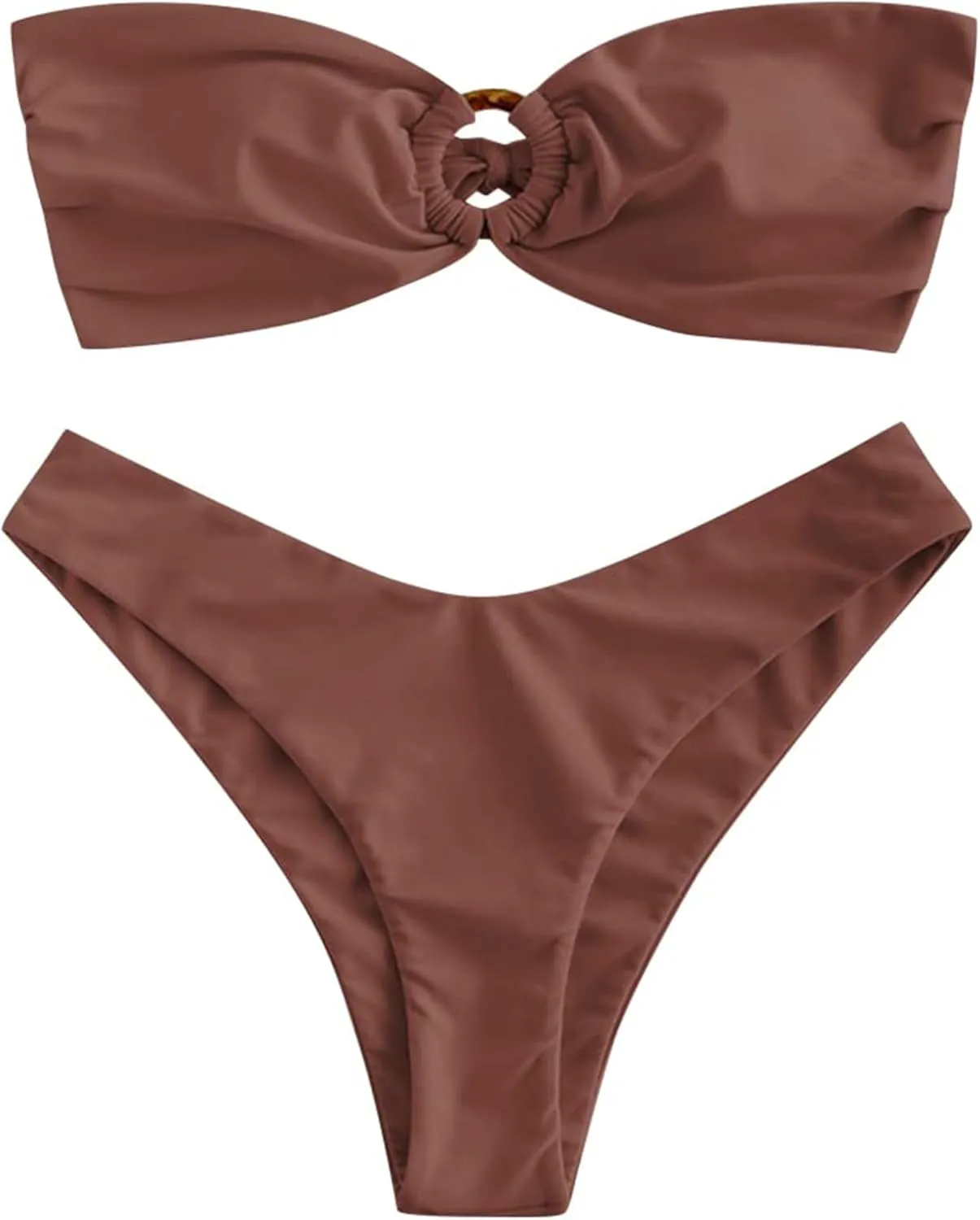 ZAFUL Women's Bandeau Bikini O Ring Strapless Tie Back High Cut Two Piece Swimsuit Bathing Suits