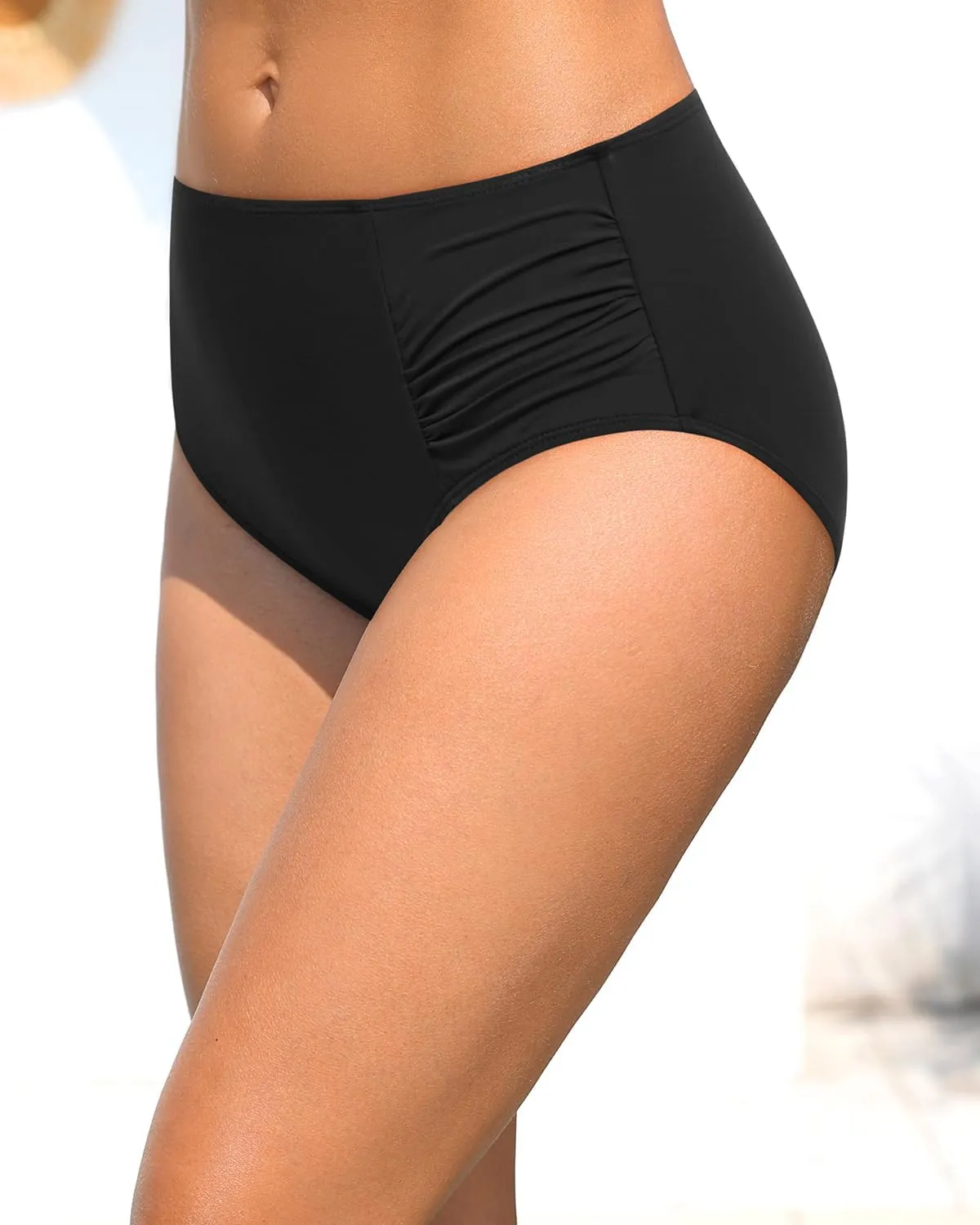 Zmart Women High Waist Bikini Bottoms - Full Coverage Ruched Bathing Suit Swim Bottom Swimsuits Swimwear