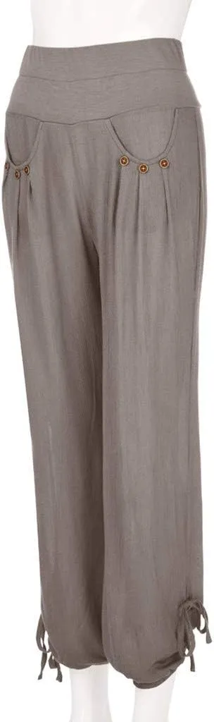 ZYXTIM Womens Casual Cotton Linen Pants Elastic Waisted Smocked Solid Color Summer Beach Yoga Trousers