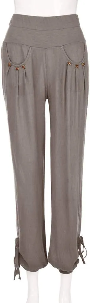 ZYXTIM Womens Casual Cotton Linen Pants Elastic Waisted Smocked Solid Color Summer Beach Yoga Trousers