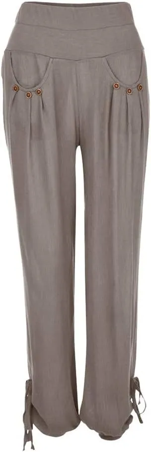 ZYXTIM Womens Casual Cotton Linen Pants Elastic Waisted Smocked Solid Color Summer Beach Yoga Trousers